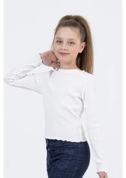 Uzun Kollu Fitilli Etek Ucu ve Kol Ucu Dalgalı Streç Pamuklu Kız Çocuk Body modelleri