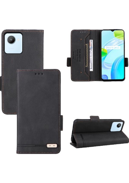 Oppo Realme C30 Kart Ekleme Deri Için Kılıf Folio Flip Case Tam (Yurt Dışından)