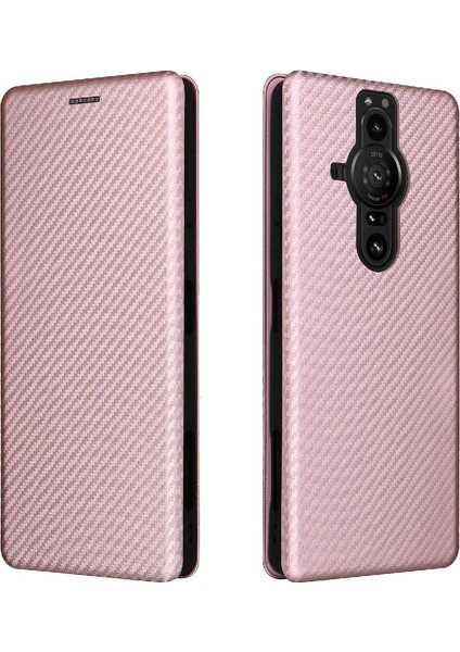 Sony Xperia Pro-I Deri Folio Flip Case Için Kılıf Manyetik Karbon Fiber (Yurt Dışından)