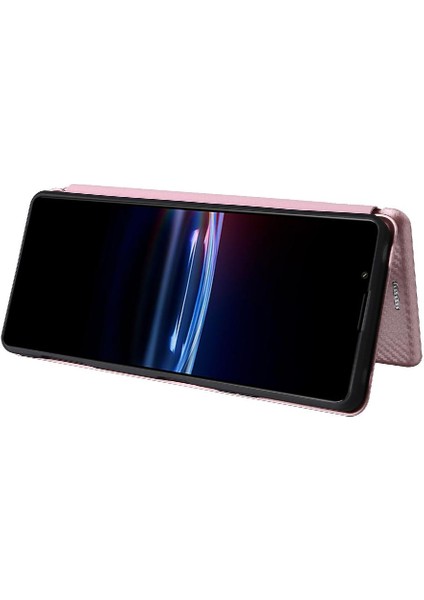 Sony Xperia Pro-I Deri Folio Flip Case Için Kılıf Manyetik Karbon Fiber (Yurt Dışından)
