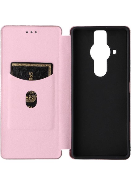 Sony Xperia Pro-I Deri Folio Flip Case Için Kılıf Manyetik Karbon Fiber (Yurt Dışından)