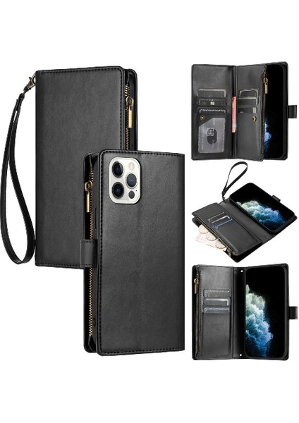 Iphone 13 Için Kılıf Pro Max Çanta Kapak Folio Kapak Kart Yuvaları Cüzdan Pu (Yurt Dışından)