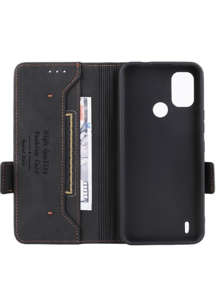 Kart Tutucu Kickstand Deri Folio Flip ile Nokia C21 Plus Için Kılıf (Yurt Dışından)