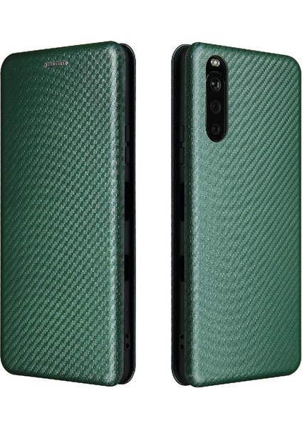 Gx Shop Sony Xperia 10 Iii Için Kılıf Manyetik Karbon Fiber Deri Folio Flip Case (Yurt Dışından)