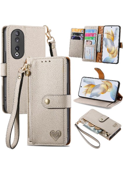 Huawei Onur Için Kılıf 90 5g Fermuar Aşk Kordon Cüzdan Deri Kılıf (Yurt Dışından)