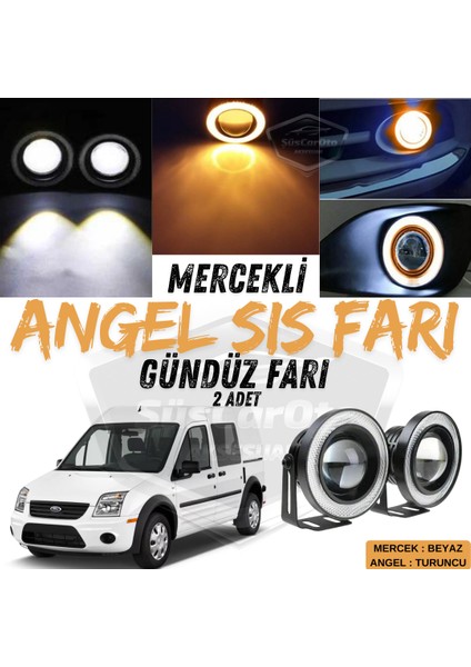 Ford Transit Connect 2002-2013 Uyumlu Üniversal Mercekli Angel Sis Farı Metal Su Geçirmez 76 mm Turuncu Halkalı Gündüz Farı Angel Eyes 2 Adet