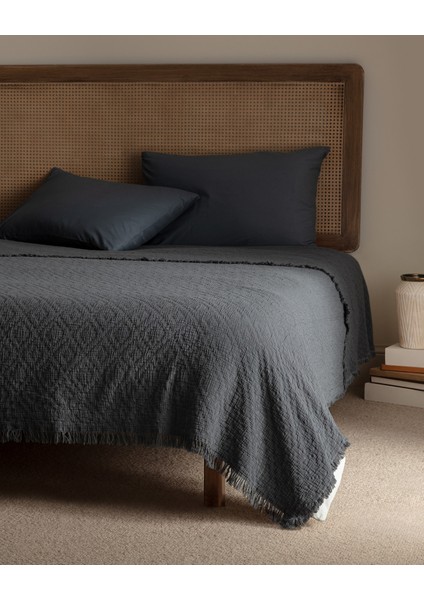 Vue King Size %100 Pamuk Yatak Örtüsü - Lüks Koleksiyon - Koyu Gri