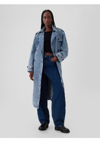 Kadın Mavi Icon Longline Denim Trençkot