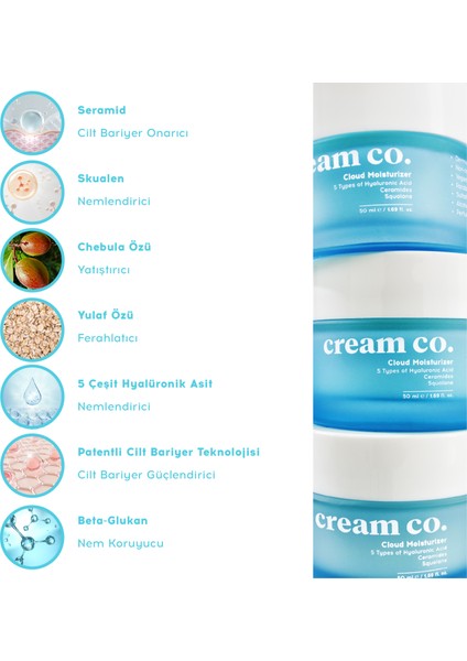 Cream Co. Cilt Tonu Eşitleyici Aydınlatıcı Yatıştırıcı Onarıcı Su Bazlı Nemlendirici Yüz Kremi Ikili