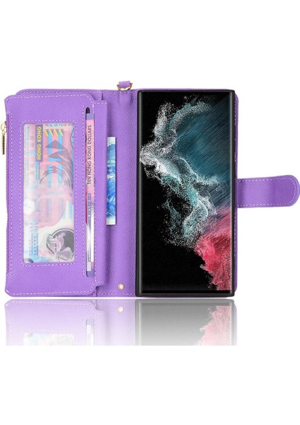 Samsung Galaxy S22 Ultra 5g Için Kılıf Fermuar Cüzdan Manyetik Pu Deri (Yurt Dışından)