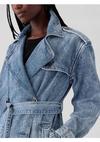 Kadın Mavi Icon Longline Denim Trençkot