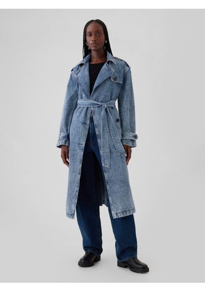 Kadın Mavi Icon Longline Denim Trençkot