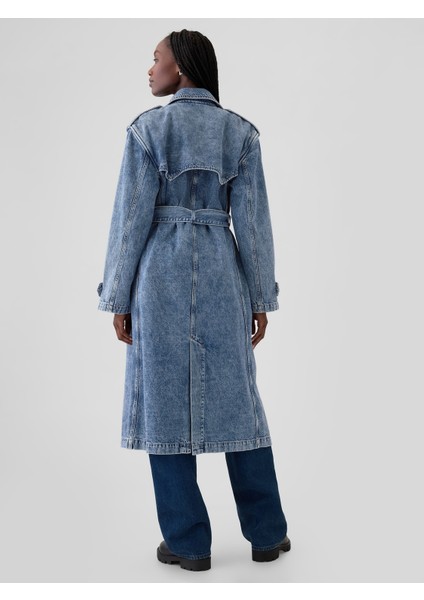 Kadın Mavi Icon Longline Denim Trençkot