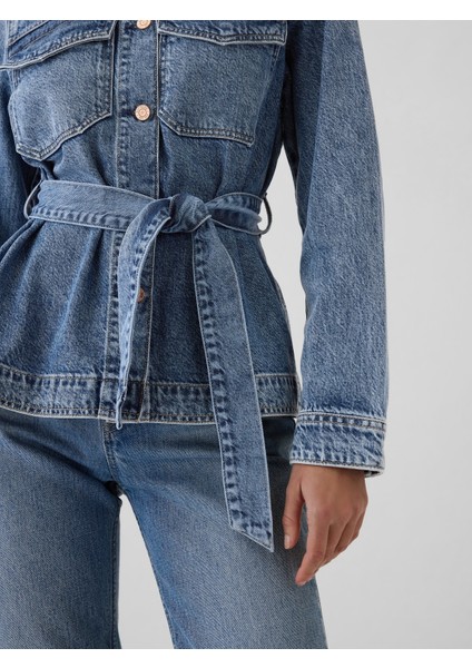 Kadın Mavi Ultrasoft Belted Denim Ceket