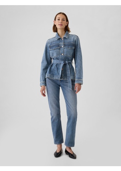 Kadın Mavi Ultrasoft Belted Denim Ceket