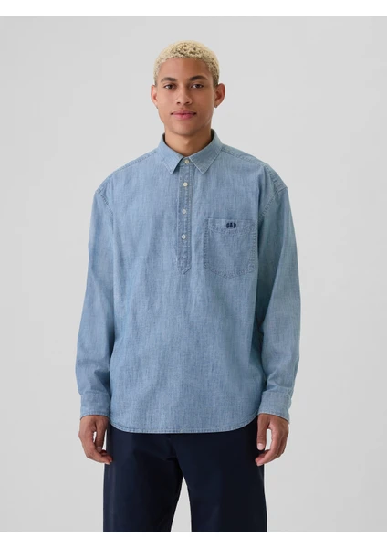 Erkek Mavi Gap Logo Pullover Chambray Gömlek