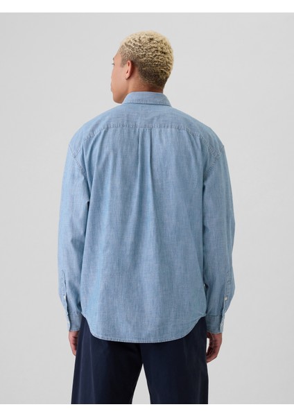 Erkek Mavi Gap Logo Pullover Chambray Gömlek