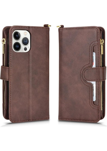 IPhone 11 Için Kılıf Pro Manyetik Pu Deri Flip Kart Tutucu Fermuar Cüzdan (Yurt Dışından)