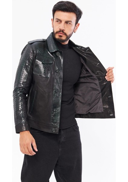 DER721P Hakiki Piton Derisi Erkek Yeşil Mont modelleri