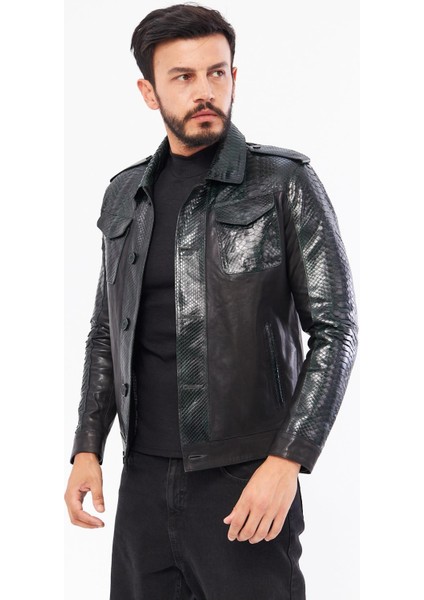 DER721P Hakiki Piton Derisi Erkek Yeşil Mont indirimleri