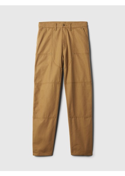 Erkek Kahverengi Double-Knee Utility Baggy Jean Pantolon