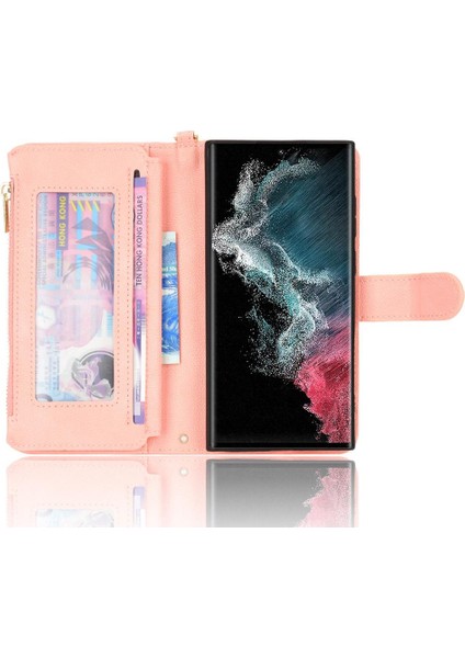 Samsung Galaxy S22 Ultra 5g Için Kılıf Fermuar Cüzdan Manyetik Pu Deri (Yurt Dışından)