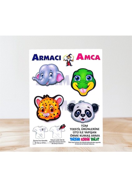 Ütü Ile Yapışan 4 Adet Örme Kumaş Arma Yırtık Kapatıcı Pratik Yama Tekstil Patch Sevimli Fil Kaplan Yılan Panda