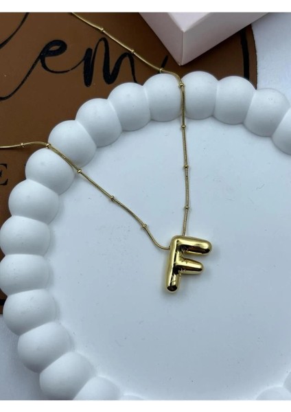 Balon Harf Çelik Kolye F Harf Gold