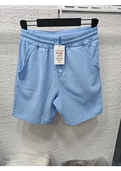 Keten Şort Beli Lastikli %100 Keten Şort