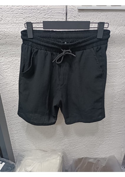 Keten Şort Beli Lastikli %100 Keten Şort