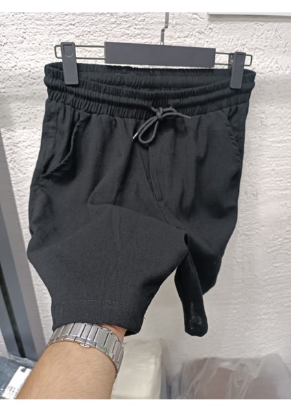 Keten Şort Beli Lastikli %100 Keten Şort