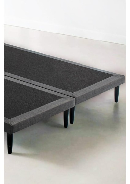 Niron Slim Baza ve Başlık Takımı 200X200 Çift Kişilik Gri Kumaş Kaplı Metal Karyola ve Başlık Seti