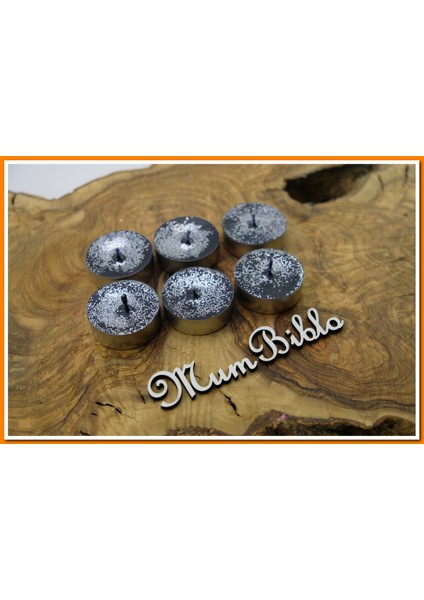 Tealight Mum Siyah Renk Simli 6 Adet