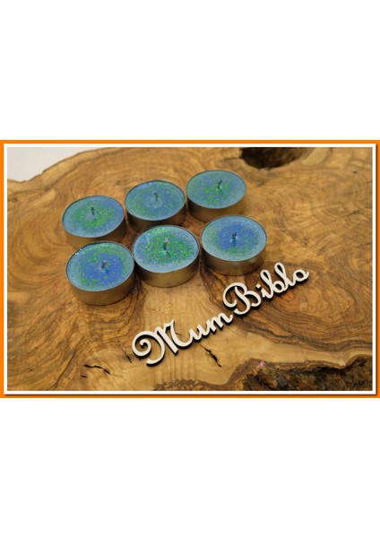 Tealight Mum Turkuaz Renk Simli 6 Adet