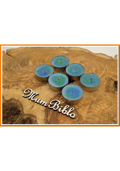 Tealight Mum Turkuaz Renk Simli 6 Adet