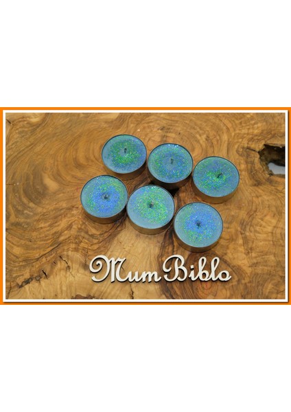 Tealight Mum Turkuaz Renk Simli 6 Adet