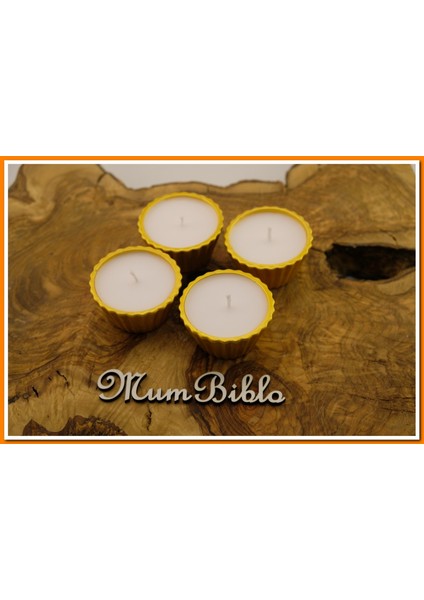Mumluk Cupcake Altın Renk Beyaz Mum