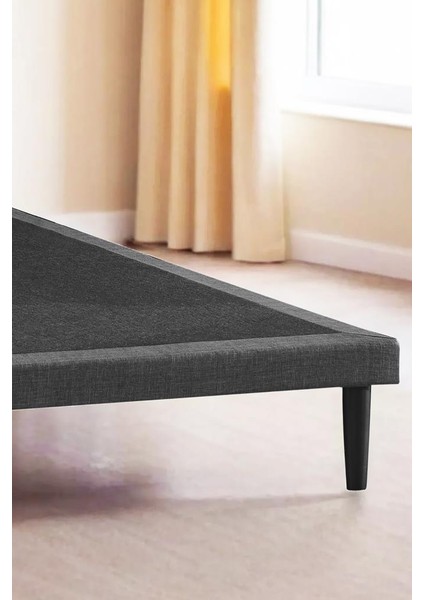 Niron Slim Karyola 150X200 Çift Kişilik Baza, Metal Iskeletli Yüksek Ayaklı Koyu Gri Keten Kumaşlı