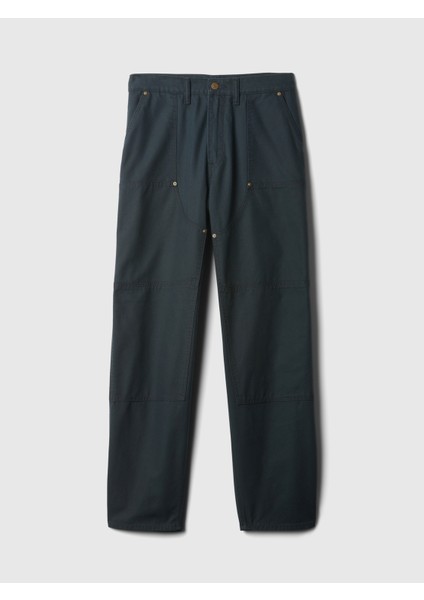 Erkek Lacivert Double-Knee Utility Baggy Jean Pantolon