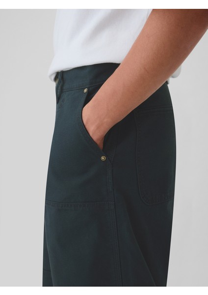 Erkek Lacivert Double-Knee Utility Baggy Jean Pantolon