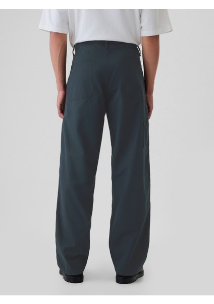 Erkek Lacivert Double-Knee Utility Baggy Jean Pantolon