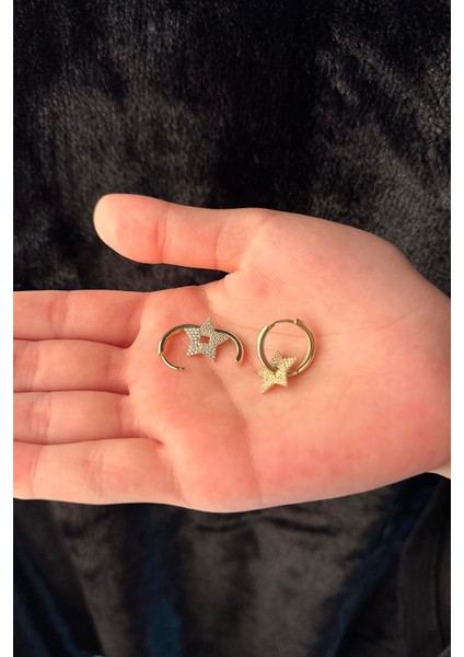 14 Ayar Altın Halka İçi Yıldız Detalı Küpe fiyatları