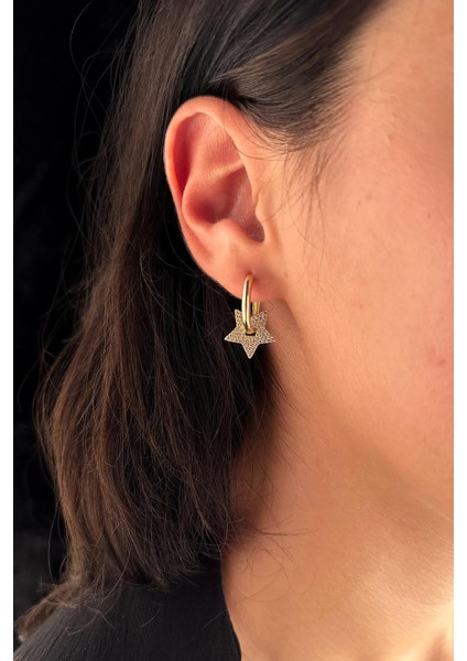 14 Ayar Altın Halka İçi Yıldız Detalı Küpe modelleri