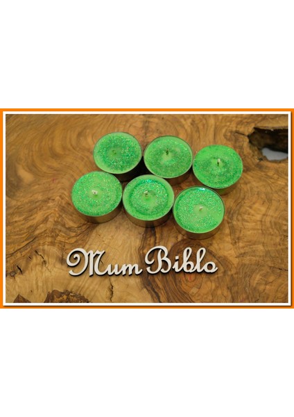 Tealight Mum Yeşil Renk Simli 6 Adet