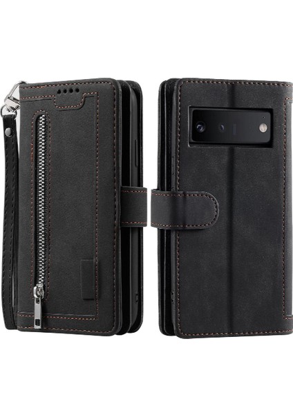 Google Piksel 6 Pro Pu Deri Kordon 9 Kart Yuvaları Cüzdan Için Flip Case (Yurt Dışından)