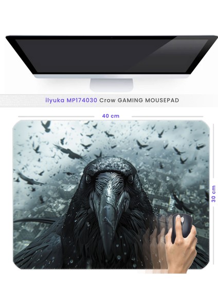 40X30CM Gaming Oyuncu Mousepad Kaymaz Kauçuk Taban Dikişli Kenar Crow MP174030