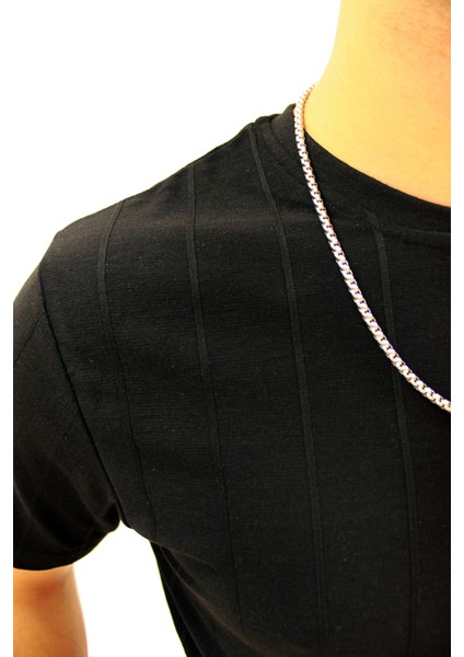 Caz 4161 Kendinden Dokulu Örme Bisiklet Yaka Erkek T-Shirt Siyah fırsatları