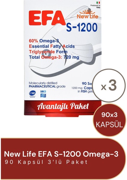 Efa S-1200 Omega-3 90 Kapsül - 3 Adet