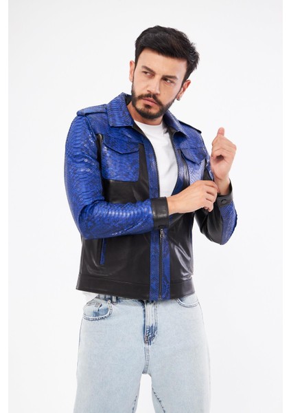 DER737P Hakiki Piton Derisi Erkek Mavi Mont fiyatları