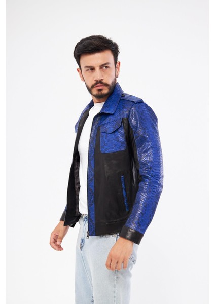 DER737P Hakiki Piton Derisi Erkek Mavi Mont modelleri